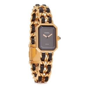 Authentic CHANEL Premiere watch size Medium M gold and black leather bracelet